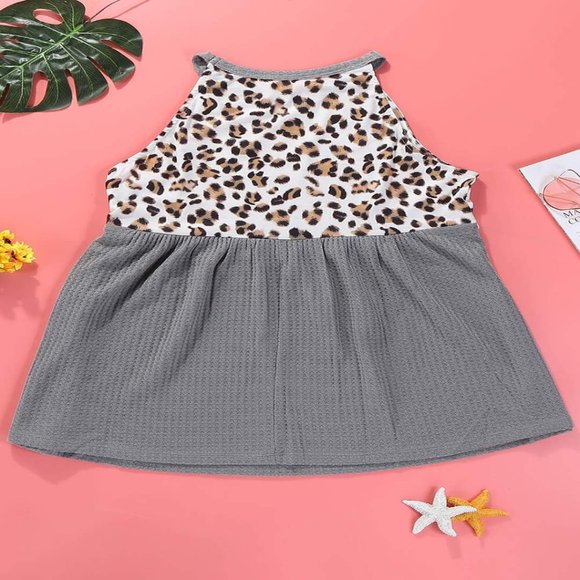 Leopard Spliced Flowy Ruched Tank - Picture 3 of 15